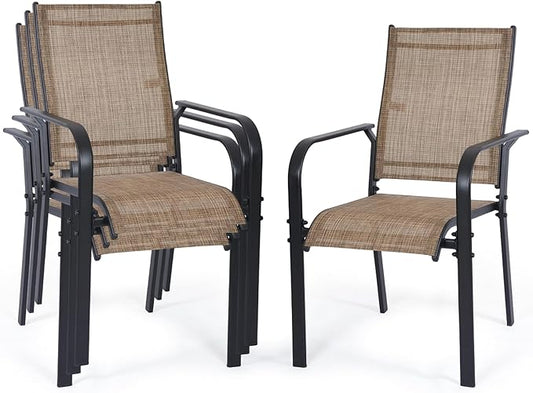 Patio Chairs Set of 4, Outdoor Dining Chairs Set of 4, High Back Wide Seat Patio Furniture Chairs with All Weather Breathable Textilene, for Lawn Garden Backyard,with Armrests,Brown(4 PCS)