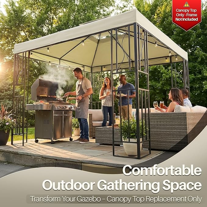 Flexzion Gazebo Cover Replacement Canopy Top 10x10 Ft (3m x 3m) - Double Tier Top Canopy Cover Replacement with UV30+, Dirt, Water Resistant for Outdoor, Sunshade, Garden, Patio, Pavilion (Ivory)