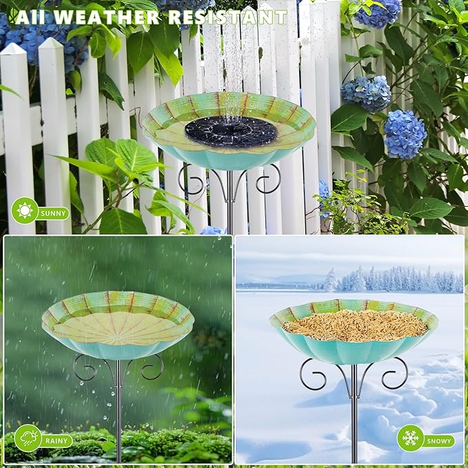 Metal Bird Baths for Outdoors, 39" H Birdbath with 10 Inch Bowl, Standing Bird Bath & Bird Feeder with Stake for Outside Garden Patio Yard Lawn Decor, Yellow Green