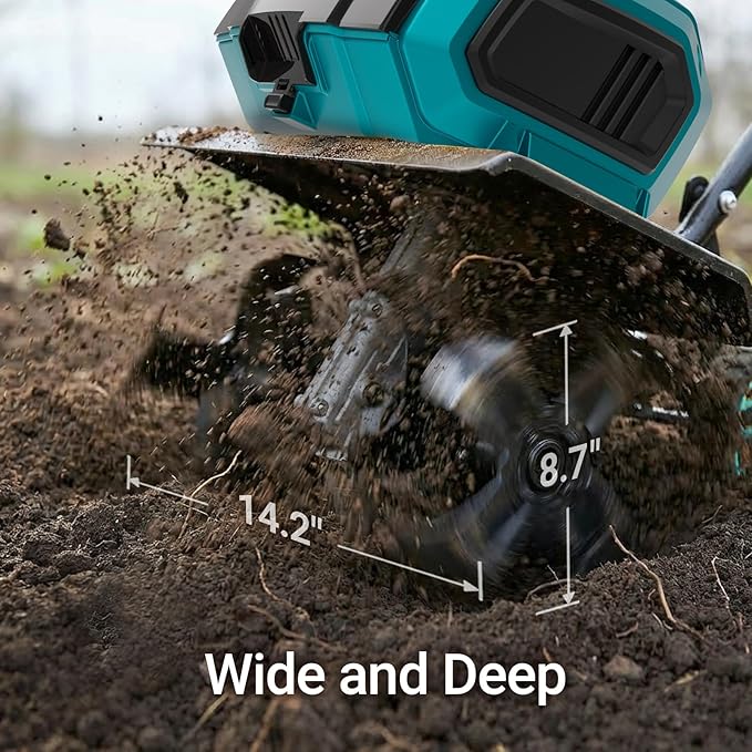 36V Brushless Cordless Tiller Cultivator Compatible with Makita 18V Battery(Tool Only), Electric Garden Tiller w/16 Steel Tines, 14.2" Tilling Width, 8.7" Depth, Safety Lock, Portable Rototiller