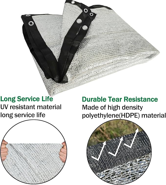 85% Aluminum Foil Shade Cloth with Grommets,6.5ft x 8ft, Mesh Sun Block Fabric Cover, Canopy, Privacy Screen for Outdoor Patio, Garden, Backyard, Silver