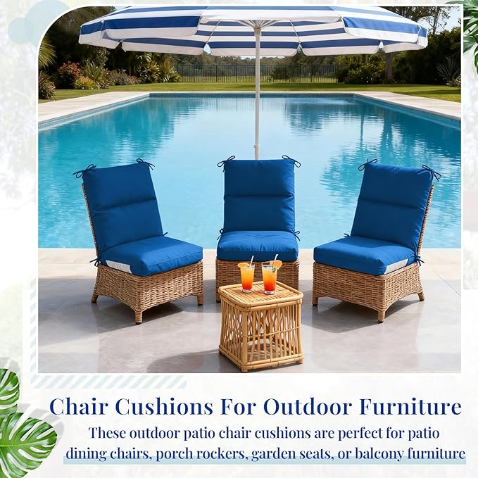 Geelin 4 Pack Outdoor/Indoor High-Back Chair Cushions 44×21 in, Stuffed Tufted Replacement Patio Chair Cushions with Ties Weather Resistant Pads for Patio Furniture (Blue)