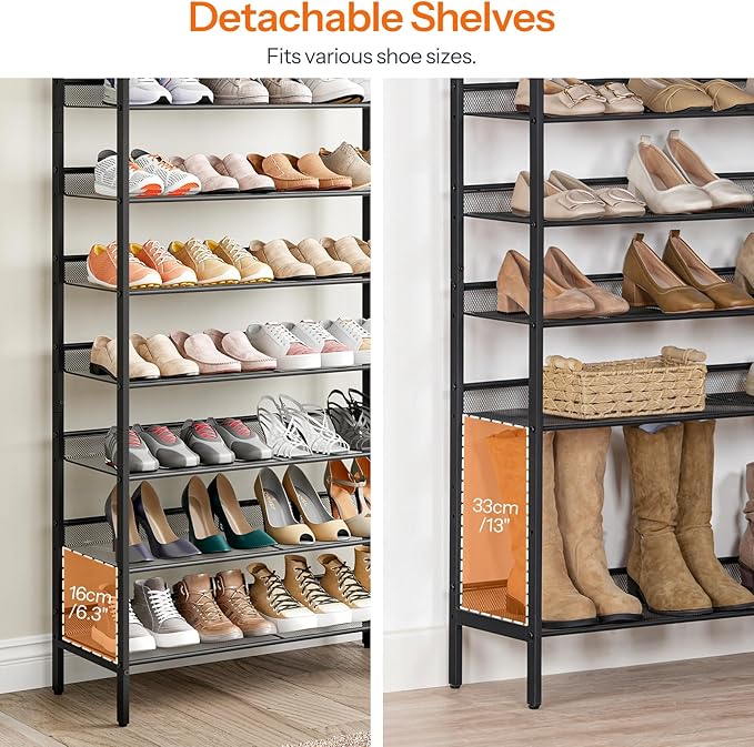 HOOBRO Shoe Rack for Entryway, 8-Tier Shoe Shelf, Large Capacity Shoe Storage Organizer for 32-40 Pairs of Shoes, Front Door Entrance, Hallway, Closet, Space Saver, Rustic Brown and Black BF118XJ01