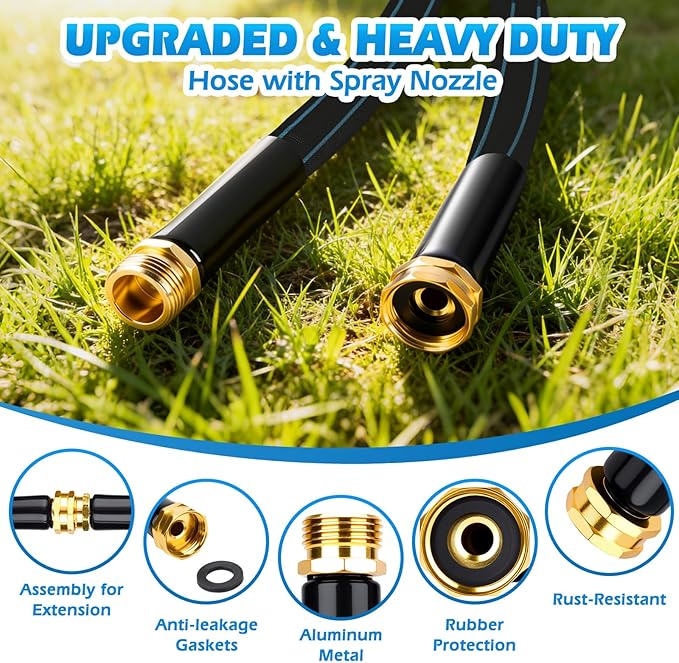 Non-Expanding Garden Hose 75FT with 10-Pattern Nozzle, Lightweight Flexible Water Hose Kink-Resistant, Brass 3/4'' Fittings & Sealing Washers, for Yard Lawn Garden Car Wash Pet Bathing