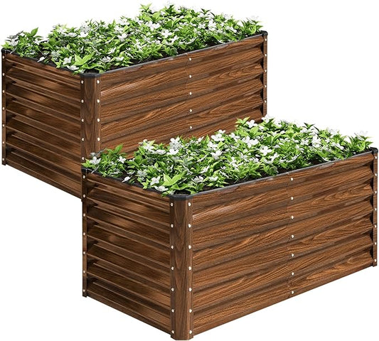 SnugNiture 2-Pack 4x2x2FT Galvanized Raised Garden Bed Kit, Metal Planter Box for Planting Plants Vegetables, Brown