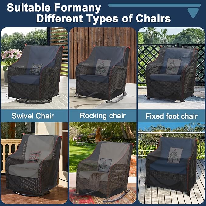 Patio Chair Covers (29" W x 34" D x 35" H) Patio UV Resistant Waterproof Furniture Covers with Red Pull Rings for Easy Use and Storage (1 Pack, Black)
