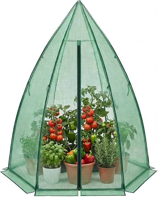 54"X54"X71" Mini Hexagonal Greenhouse for Outdoors, Portable Garden Greenhouse with PE Cover, Roll-Up Zipper Door & Mesh Window, Small Greenhouse for Vegetables, Flowers, Herbs