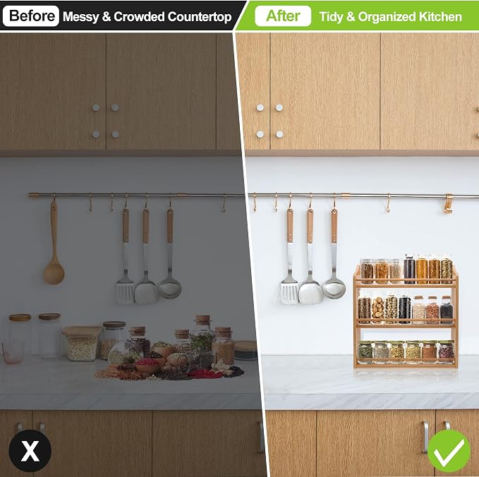 3 Tier Bamboo Spice Rack Wall Mount or Countertop,Spice Organizer