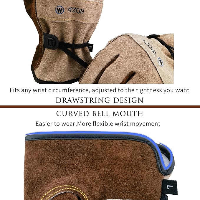 WZQH Leather Work Gloves for Men or Women. Medium Glove for Gardening, Tig/Mig Welding, Construction, Chainsaw, Farm, Ranch, etc. Cowhide, Cotton Lined, Utility, Firm Grip, Durable. Coffee-grey M