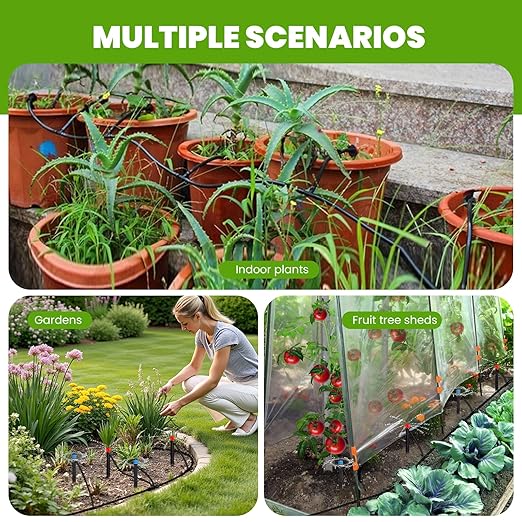 100FT Drip Irrigation Kit for Garden, Adjustable DIY Plant Watering System for Raised Beds & Greenhouse, 5/16" Main Tubing & 1/8" Micro Tubing Included