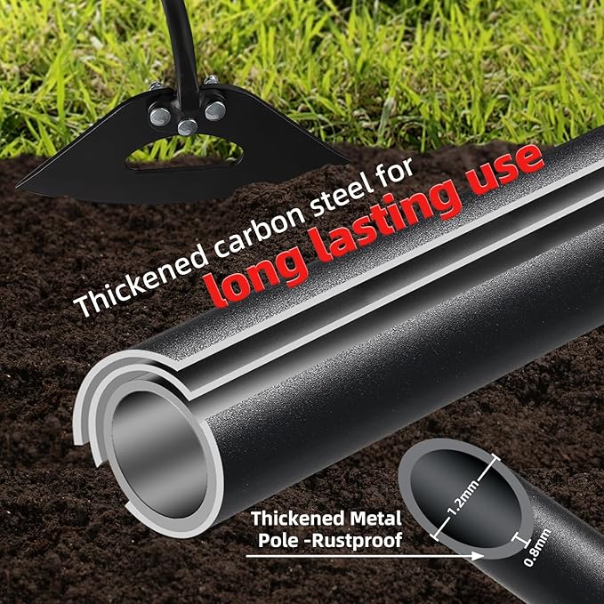 Garden Hoe Weeder Removal - Heavy Duty Weed Hoes for Gardening,55" Stand Up Long Handle, Sharp Hollow Blade,Push Pull Hand Weeding Tool for Garden Bed, Yard,Lawn Landscaping