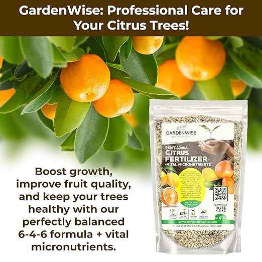 GARDENWISE Professional Citrus Fertilizer + Vital Micronutrients; Perfect Balanced NPK for All Citrus; for Indoor and Outdoor Plants; Orange, Lime, Avocado and Lemon Tree Fertilizer (5 QUARTS)