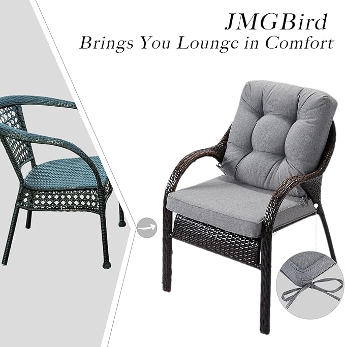 JMGBird Outdoor Chair Cushions Set - 19"x19" Deep Seat & Back Cushions, Water-Resistant Tufted Pillows for Patio Furniture