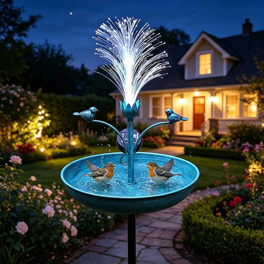 JOYBEE 43In Metal Solar Bird Bathtub with Optical Fiber -Bird Baths Feeder Bowl for Outside, Vintage Freestanding Birdbaths, Bird Baths Outdoor Stake for Garden Patio Yard Lawn Decor (Blue