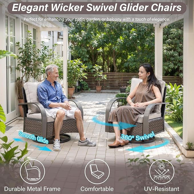 Belord 4 Pieces Patio Furniture Sets - Swivel Rocker Outdoor Chairs with Ottomans, All Weather Wicker Swivel Furniture Glider Seating Set for Porch Deck Sunroom Backyard