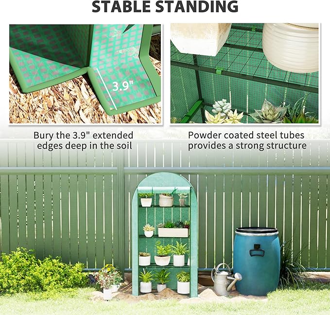 Outsunny 4 Tier Mini Greenhouse, 41.3" x 17.7" x 63" Portable Greenhouse with Roll-Up Door and PE Cover, for Backyard Garden, Green