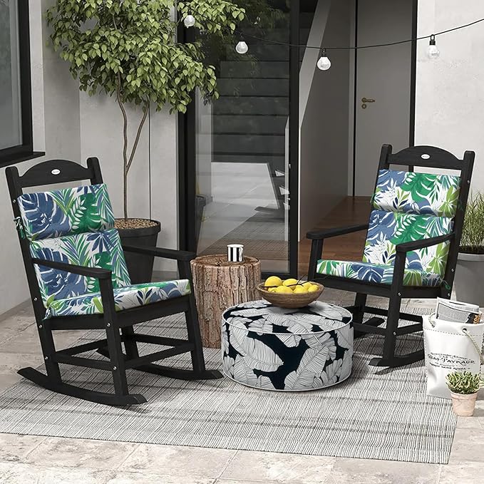 DYTXIII Outdoor High Back Chair Cushions Set of 2, 44"x22" Water Repellent Patio Seat Cushions with Elastic Sponge, All Weather Chair Pads for Rocking, Dining, Patio Furniture - Islamorada Blue Green