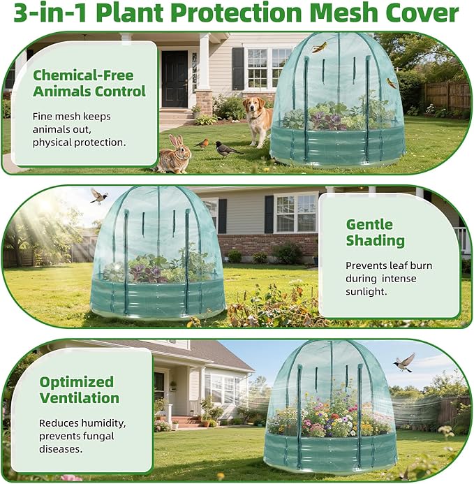 Galvanized Raised Garden Bed with Cover | 4x4x1FT Metal Planter Box Outdoor with Greenhouse PE Cover for Winter & Mesh cover for Summer | 3-in-1 Raised Bed with Windows for Easy Gardening