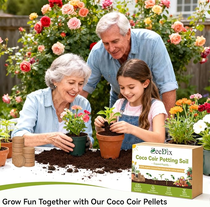 ZeeDix 100 Pack 30mm Organic Coco Coir Seed Starter Pellets, Compressed Coconut Fiber Seed Starter Soil Discs Potting Soil Mix for Indoor Outdoor Plants, Herbs Houseplants Bonsai Vegetables Flowers