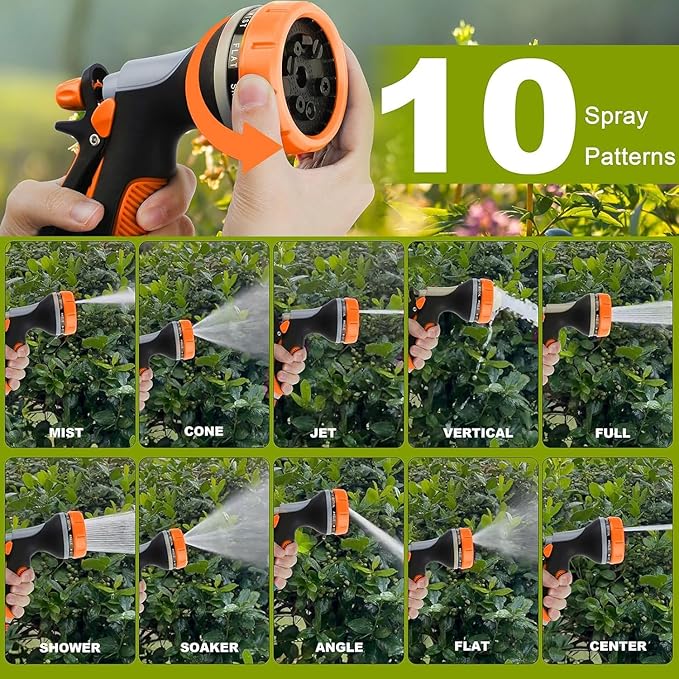 Garden Hose Nozzle with Adjustable 10 Watering Patterns, Water Hose Nozzle Sprayer with Slip Resistant,High Pressure Garden Hose Spray Nozzle for Plants & Lawns Watering,Car Washing and Pet Showering