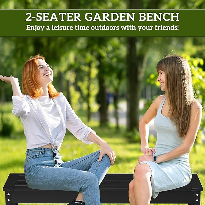 Outsunny 47" Outdoor Bench, 2-Person HDPE All-Weather Garden Bench Seat, Backless Patio Bench with Slatted Seat, Rot and Fade Resistant for Yard, Porch, Park, Black