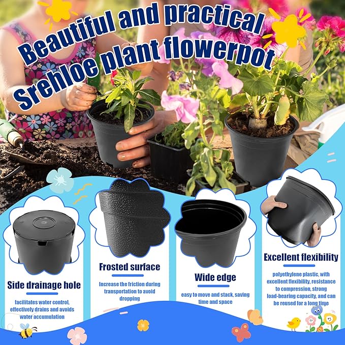10Pcs 3 Gallon 10 inch Plant Nursery Pot Flower Seedling Injection Molded Container Plastic Garden Planter Pots with Drainage Holes Suitable for Vegetables Flowers Plants Black
