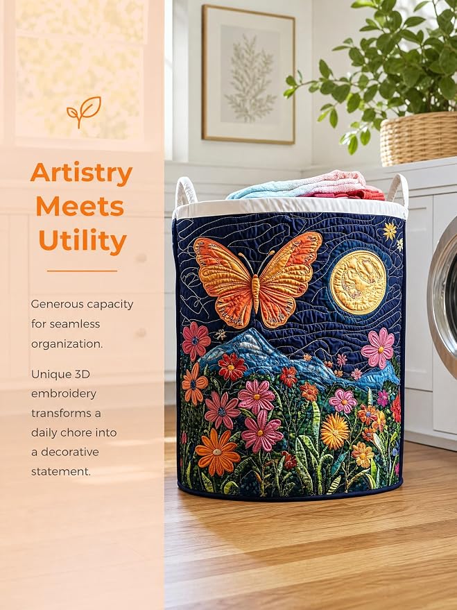 Quilted Laundry Basket with Handles, Boho Floral Quilted Storage Hamper, Large Capacity Laundry Hamper for Nursery Bedroom Laundry Room Home Decor (Pattern 04, Medium (22"H x 16"W x 16"L))