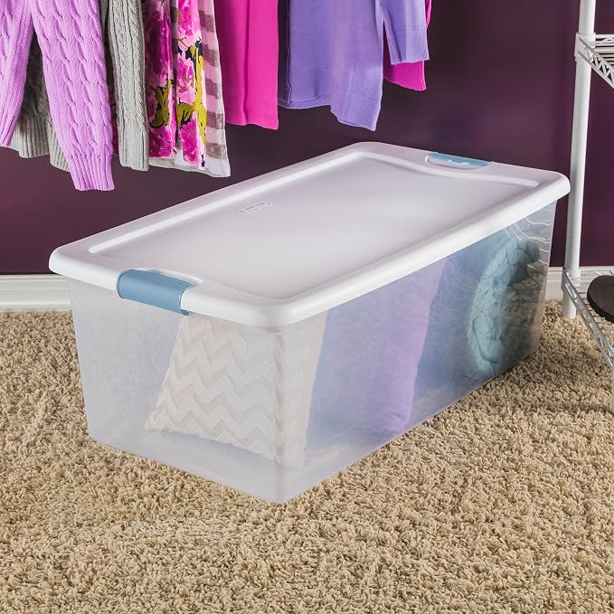 Sterilite Latching Box with Lids for Home and Office, 106 Quart, 8-Pack | Heavy-Duty and Stackable Plastic Containers with Latches for Closet, Cabinet, Bedroom, Bathroom and Dorm Room Organization