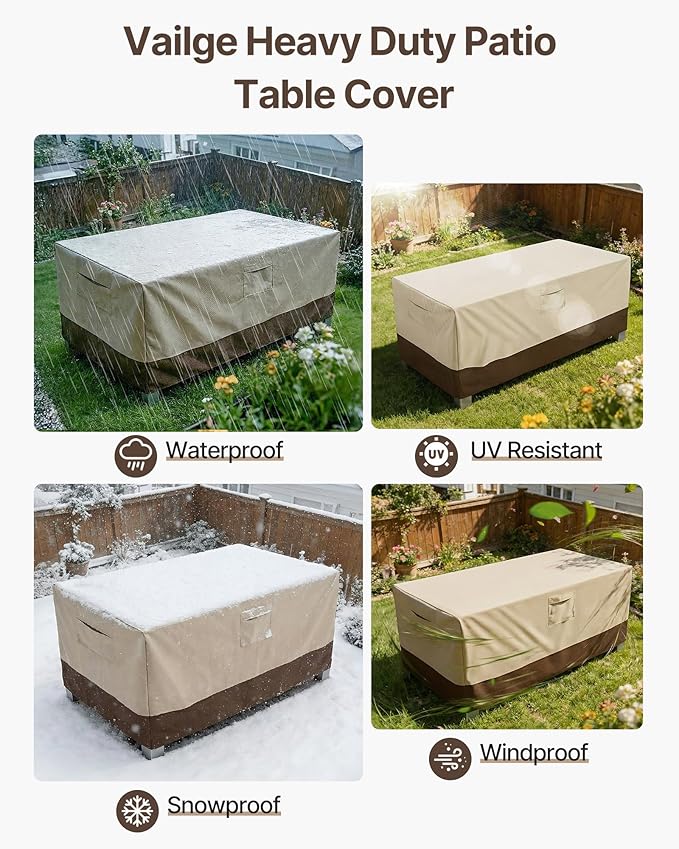 Vailge Rectangular/Oval Patio Table Cover, Heavy Duty and Waterproof Outdoor Lawn Patio Furniture Covers (Beige&brown, 36"Lx20"Wx16"H)