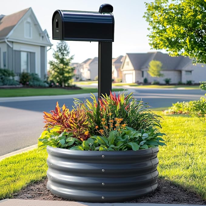 KING BIRD Raised Garden Bed Galvanized Round Planter Box Outdoor for Gardening, Plants, Vegetables, Flowers, Silver, 24x24x12 in, 4 Packs