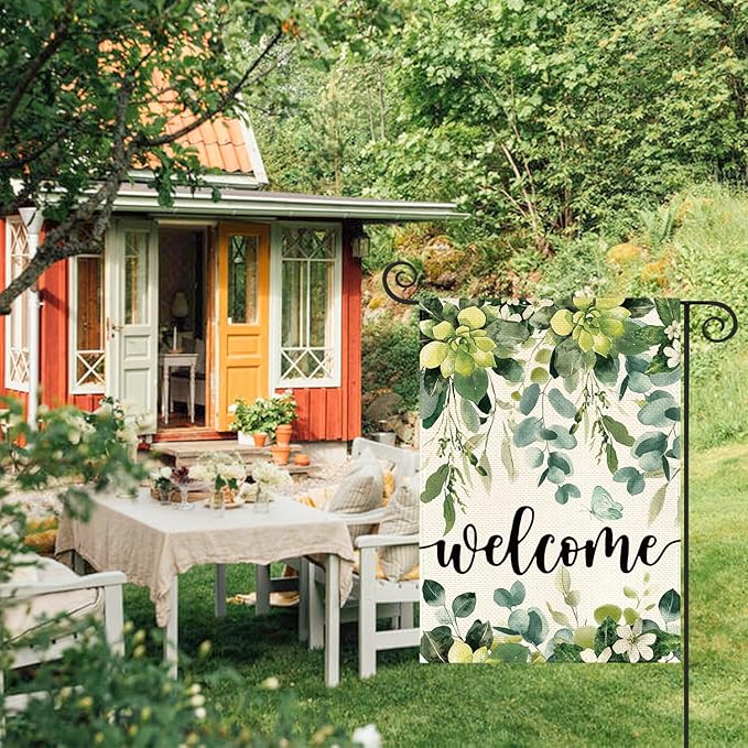 AVOIN colorlife Spring Eucalyptus Flowers Garden Flag 12 x 18 Inch Double Sided, Seasonal Welcome Yard Outdoor Flag