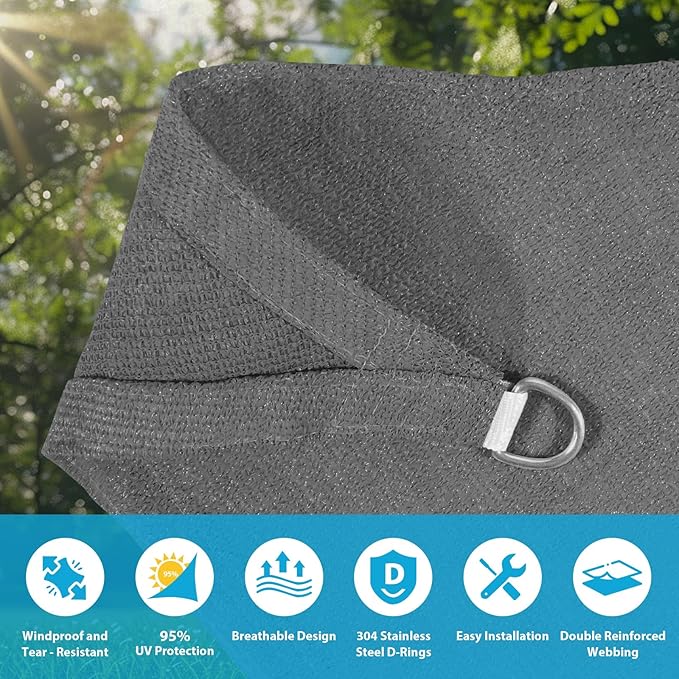 Amagenix Sun Shade Sail 14'X20' Curved Edge Outdoor Shade Canopy Dark Grey Breathable 95% UV Block Shade Cloth for Patio Garden Backyard (We Make Custom Size)