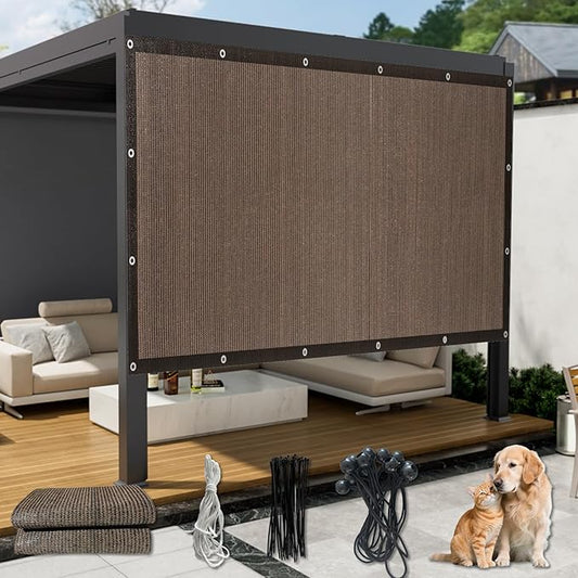 8'x 10' Sun Shade Cloth with Bungee Balls, Mocha Outdoor Pergola Shade Cover with Grommets, 90% UV Block Privacy Screen for Patio, Garden, Backyard