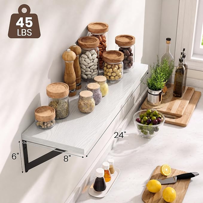 Dreamland Wall Mounted Floating Shelves Set of 2, 24x8, White