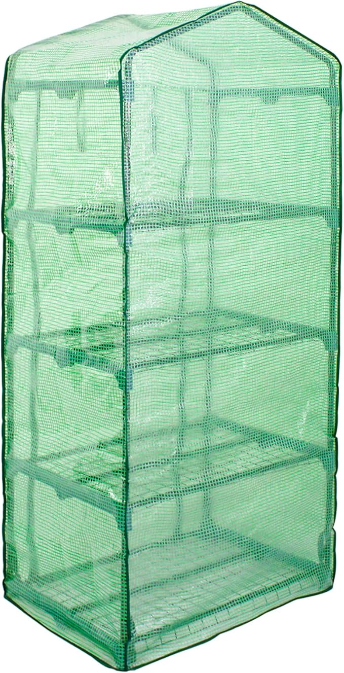 HOMGARDEN 4-Tier Mini Greenhouse Portable Plant Flower Shelf Tent w/PE Cover Roll-Up Zipper Door for Lawn Patio Garden Indoor Outdoors