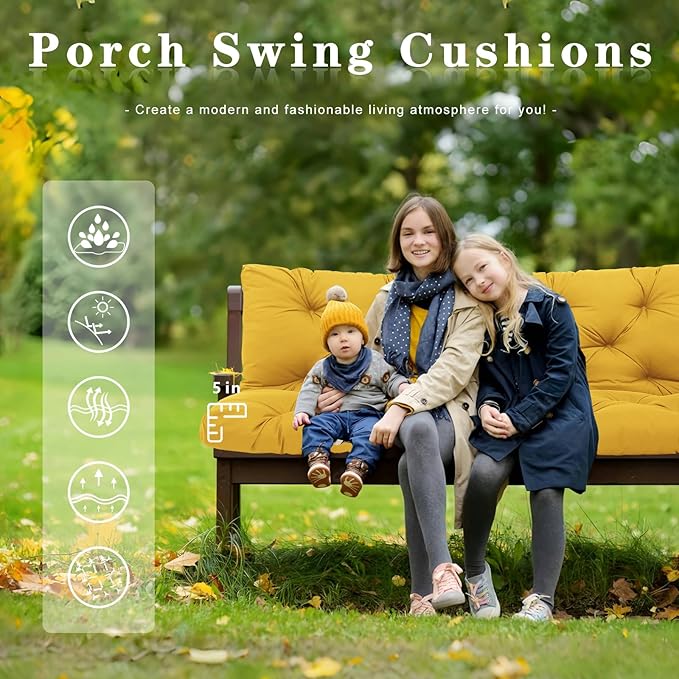 Porch Swing Cushions Waterproof Outdoor Replacement Cushion with Backrest Thicken 5" Bench Cushions Applicable to Patio,Outdoor,Backyard and Garden(Yellow 48×40×5inch)