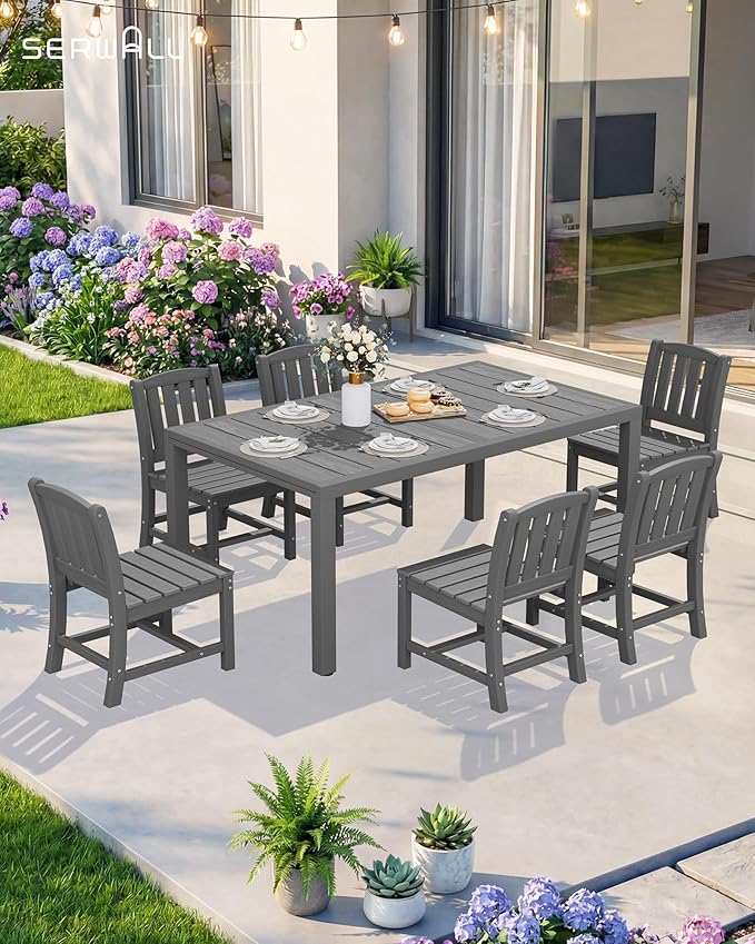 SERWALL Outdoor Dining Chairs Set of 2, All-Weather HDPE Patio Armless Chairs, Grey