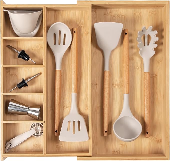 KitchenEdge Utensil & Junk Drawer Organizer, 10.5-19 in, Bamboo