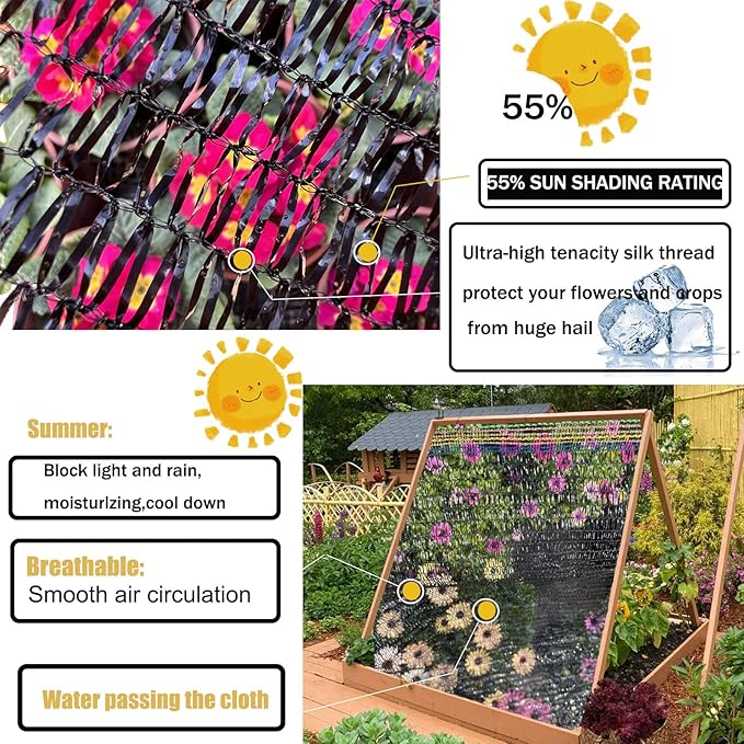 55% Sunblock Shade Cloth Cover Mesh UV Resistant Net for Garden Flower Plant Greenhouse, Black (6.5 x 10 FT)
