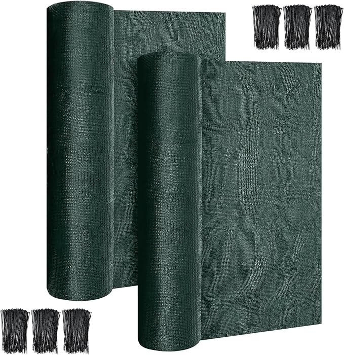 2 Pcs 6 x 150 ft Green Shade Cloth Roll for Covering Garden 90% Mesh UV Resistant Net with Ties for Patio Outdoor Greenhouse Fence Flower Plant Cover Canopy
