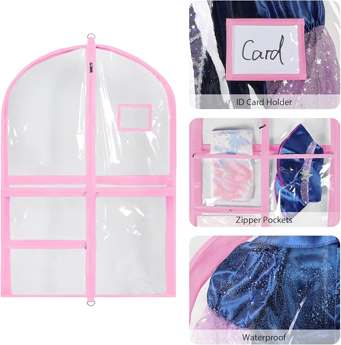 Univivi 35 Inch Dance Costume Garment Bags for Dancers, Clear Pink