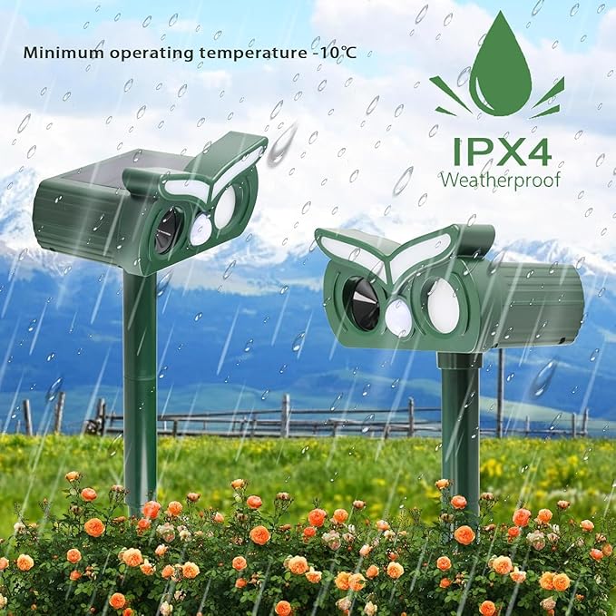 2Pack Solar Ultrasonic Animal Repellent Outdoor Deer Repellent Devices with Motion Detection&Flash Light Squirrel Rabbit Dog Cat Deterrent,Keep Rodent Chipmunk Raccoon Away for Yard