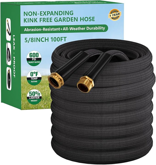 Garden Hose 100FT, Non-Expanding Water Hose Ultra Lightweight, Kink-Free, Burst-Resistant, Lead-Free, Durable & Flexible High-Pressure Hose for Yard, Lawn, Outdoor, Car Washing