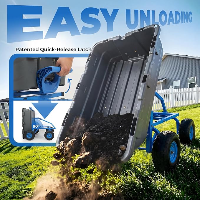 Sekey 1400lbs Garden Dump Cart for Lawn & Landscaping, Towable Utility Wagon with Quick-Release Dumping, 10" All-Terrain Tires, Gray