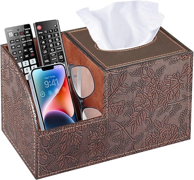PU Leather Square Tissue Box Cover - Multi-Functional Tissue Box Holder