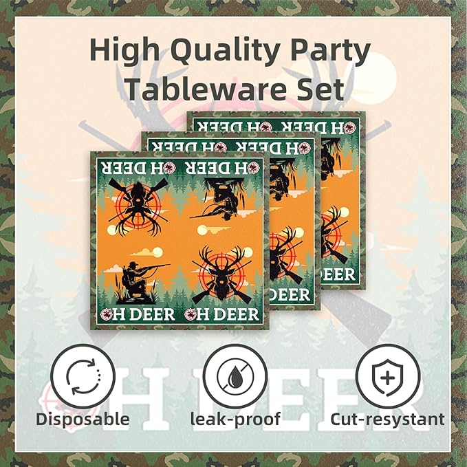 48Pcs Hunting Birthday Party Decorations,Camo Hunting Party Plates Napkins and Forks Supplies Set for 16 Guests