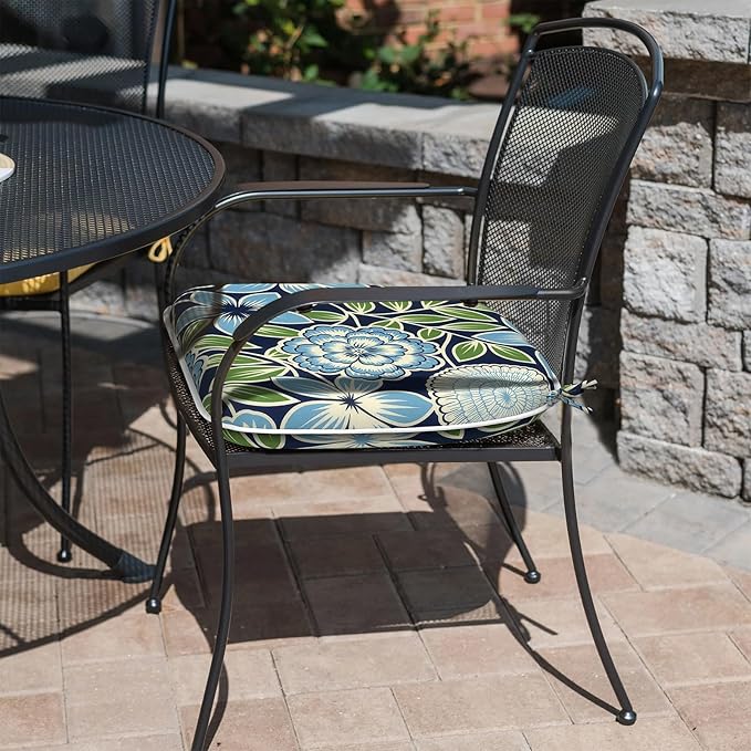 Outdoor 16"x17" Chair Pads Set of 4, Water Resistant Patio Chair Cushions with Ties, Seat Cushions for Home Garden Furniture Decoration, Azure Bloom