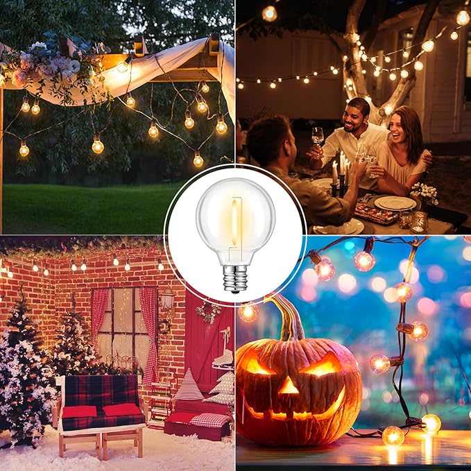 GvvooHome 36 Pack G40 LED Replacement Bulbs, Shatterproof 1 Watt E12 LED Bulb for Outdoor Patio Garden Vintage String Lights, 2200K Warm White, Dimmable