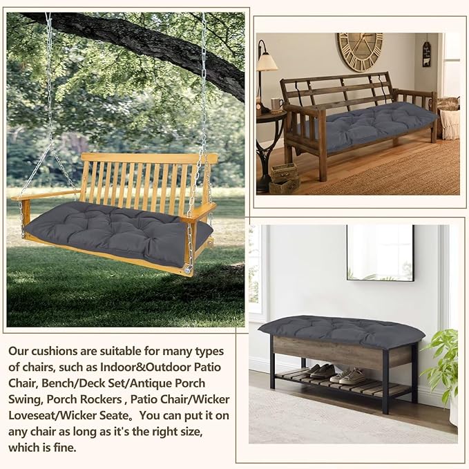 Yddsky Waterproof Indoor/Outdoor Garden Bench Seat Cushions，Thicken Patio Bench Soft Rocking Chairs Pad Lounger Seat for Wicker Loveseat Settee（59 X 19.6 in，Dark Gray）
