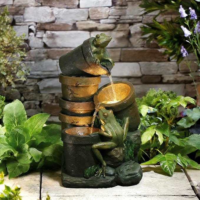 Sunlinua 27.5" H Frog Outdoor Water Fountain, Decorative Resin Water Fountain with LED Lights, Garden Waterfall Fountains Indoor and Outdoor for Patio, Porch, Courtyard, Home Decor
